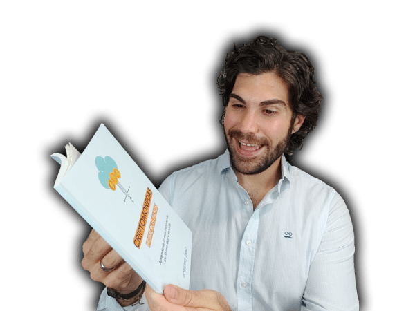 Roberto Sanz leyendo el libro de Criptomonedas en Español Primeros Pasos