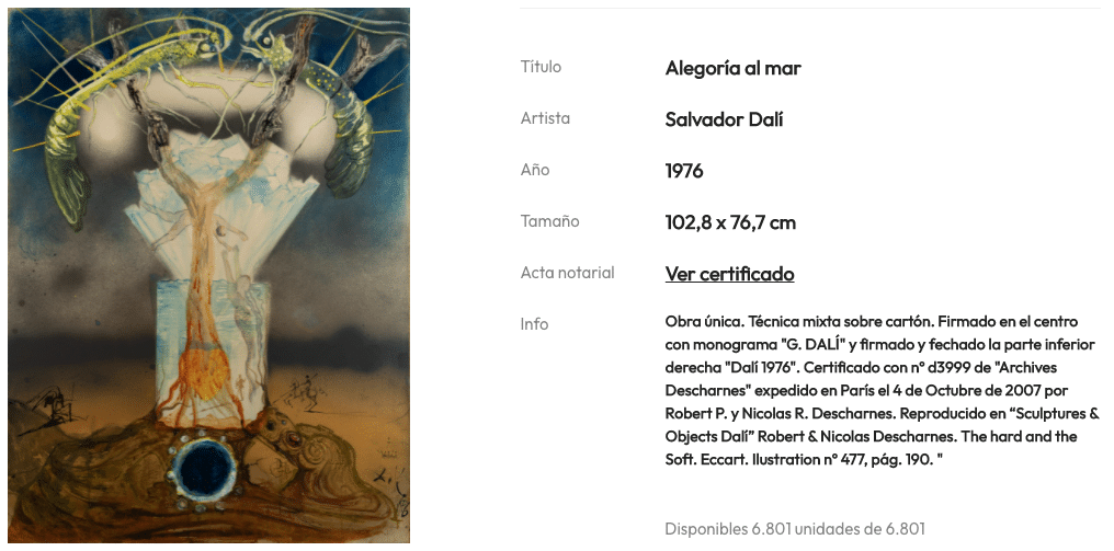 Alegoria al Mar de Salvador Dalí en NFT