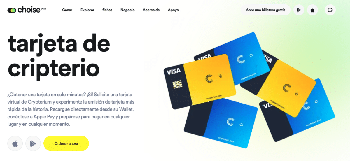 Choise.com tarjetas de criptomonedas