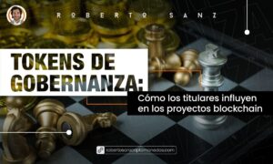 Imagen con piezas de ajedrez modernas, con el texto que pone teokens de gobernanza como los titulares influyen en los proyectos blockchain