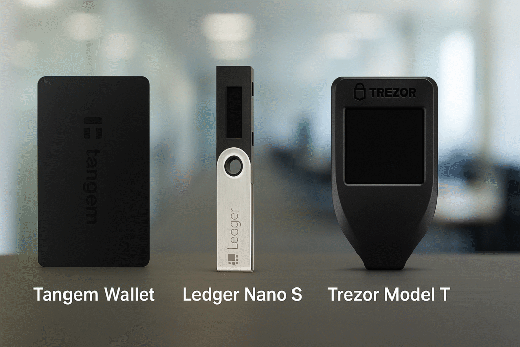 Comparativa de seguridad entre Tangem Wallet, Ledger y Trezor – billeteras frías cripto