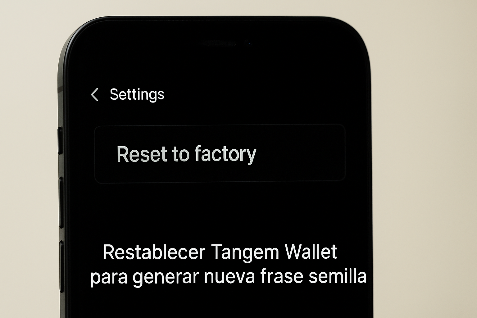 Restablecer Tange, Wallet pagra generar nueva frase semilla