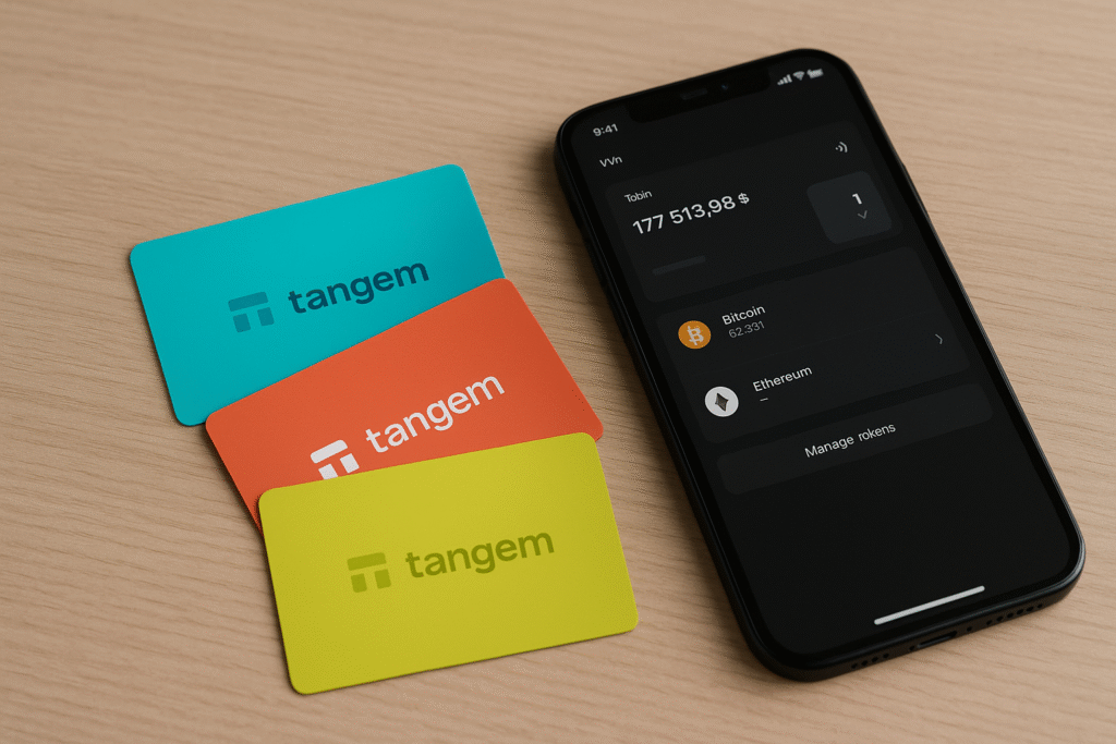 Set de tarjetas Tangem Wallet con diseño negro sin logo – billetera fría de criptomonedas