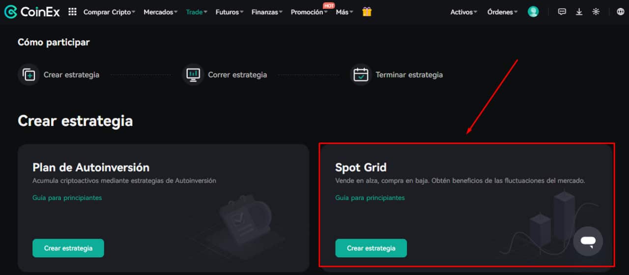 crear estrategia spot grid coinex 2