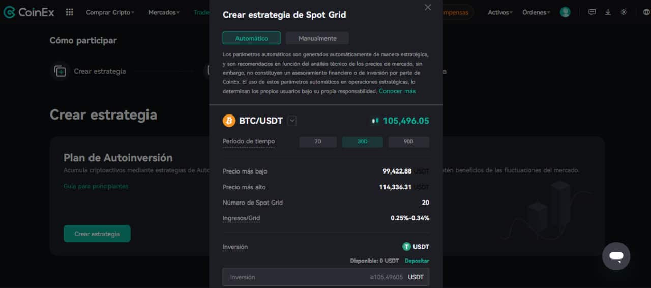crear estrategia spot grid coinex 4